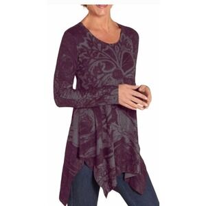 Soft Surroundings Tunic Top Small Plum Gray Knit Long‎ Sleeve Asymmetrical Hem